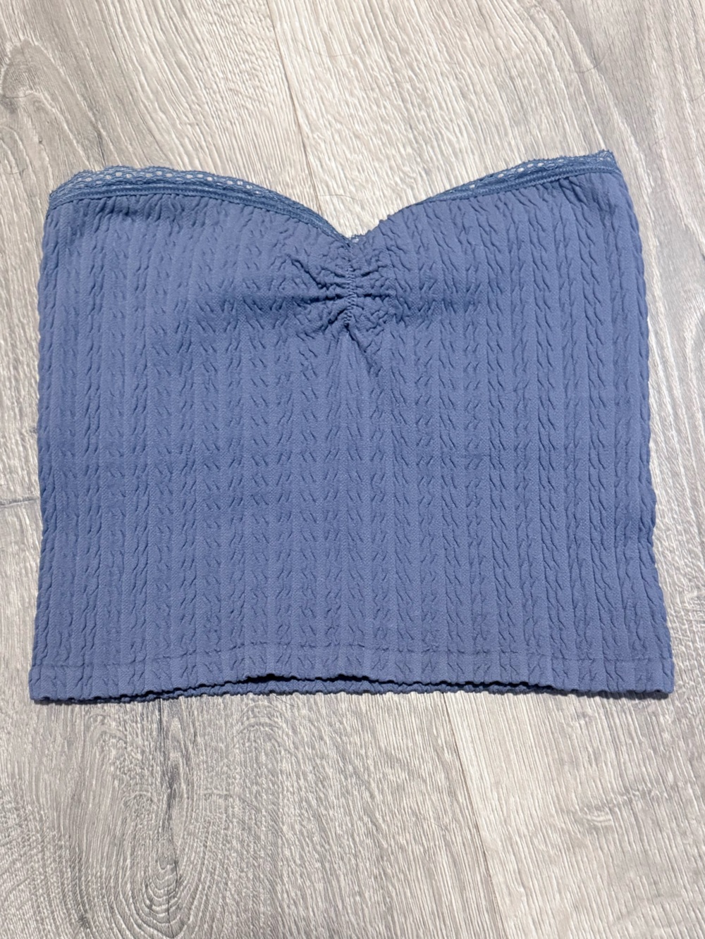 Women’s Blue Strapless Ruched Crop Top